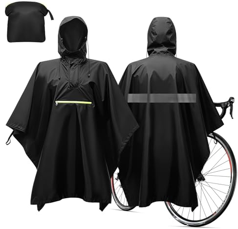 MJFENDAI Poncho antipioggia per bicicletta, impermeabile impermeabile da uomo e da donna, giacche impermeabili leggere e traspiranti con cappuccio e riflettori, finestra per backpacking, trekking