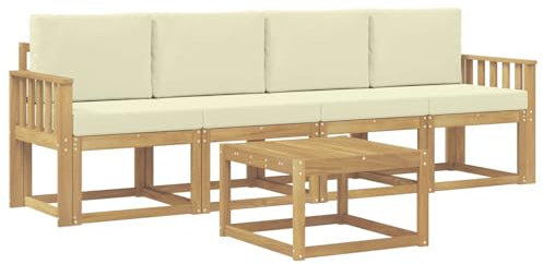 vidaXL Outdoor-Sofagarnitur mit Kissen 5 pcs Weiß und Creme, Garten, modernes Outdoor-Sofa, gemütliche Lounge-Sitzgruppe für Terrasse