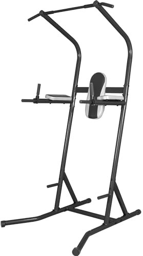 GORILLA SPORTS® Power Tower - Multifunktional, mit Klimmzugstange, Dip Station, Arm- und Rückenpolster, bis 115 kg Belastbar, Schwarz - Kraftturm, Kraftstation, Klimmzugstation, Fitnessstation
