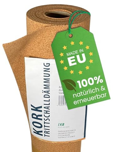 EKB-Kork Trittschalldämmung 15x1m 2mm stark I natürliche Dämmunterlage I Rollenkork für Parkett & Laminat I Trittschallreduktion aus nachwachsendem Korkmaterial I Umweltfreundliche Trittschalldämmung