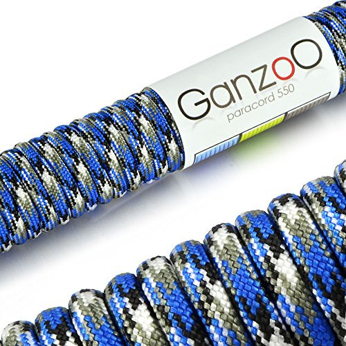Ganzoo Paracord 550 Seil 4mm Outdoor-Schnur / 15 Meter/Typ 3 / Nylon & Polyester/ 7 Innenstränge/Allzweckseil für Hundehalsband/Hundeleine & Knüpfen/Camping & Survival/Blau Weiß