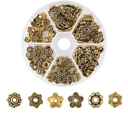 PandaHall Über 180 teile/schachtel Antike Goldene Blume Perlenkappen 6 Arten Bleifrei & Kadmiumfrei Schmuck Machen Endkappen