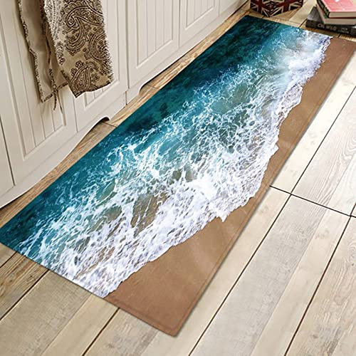 Wingbind Bereich Teppich rutschfeste Große Türmatte Ocean Wave Gemusterte Teppichbodenmatte Treppenauflagen für Wohnzimmer Schlafzimmer Flur Küche, 2x6ft