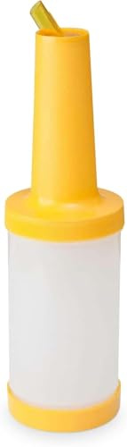 We Can Source It Ltd - 1 Litre Yellow Plastic Save and Pour Bottle with Spout and Lid – Reusable Storage for Juice, Oil, Sauces and Condiments – Leak-Proof, Easy Pour and Dishwasher Safe