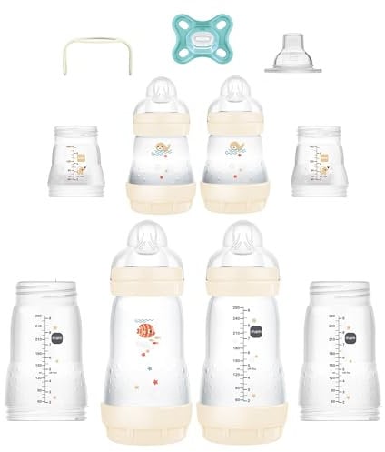 MAM Baby Gift Set, Best Pacifier & Baby Bottle for Breastfed Babies, Grow with Baby' Set, Unisex, 19Count, White, 5 oz. & 9 oz. Bottles