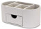 OSCO Weißer Schreibtisch-Organizer aus Kunstleder mit Schublade | Schreibtisch-Organizer | Stifthalter | Make-up-Behälter | Bleistiftaufbewahrung | 6 Fächer | Schreibwaren-Caddy | H10 x B23 x T12 cm |