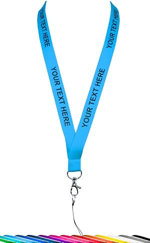 ROLSELEY Personalisierbares Umhängeband mit aufgedrucktem Text (Weiß/Schwarz/Silber) mit Sicherheitsverschluss - Blaues Schlüsselband mit individuellem Text