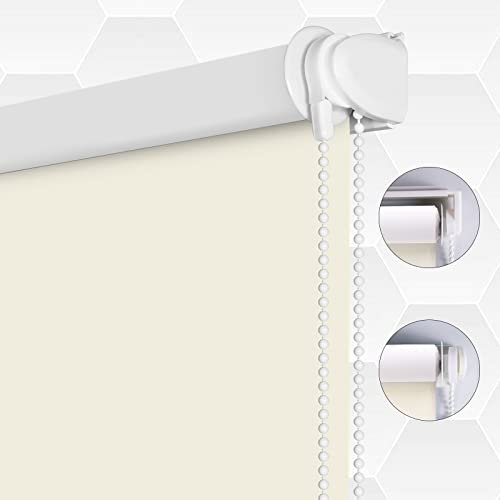 SMONTER 100% Blackout Waterproof Fabric Window Roller Shades Blind, Thermal Insulated,UV Protection,for Bedrooms,Living Room,Bathroom,The Office, Easy to Install 101CM W x 200CM L(Beige)