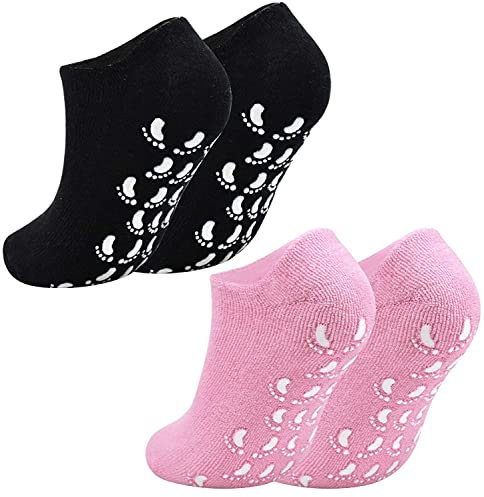KYSUN 2 Paires Chaussettes Hydratant, Chaussettes Gel Hydratantes Pieds, Doublure Gel imprégnée d'huiles Essentielles pour Réparer et Adoucir la Peau des Pieds à Sec Pour Femmes et Hommes (Noir+Rose)