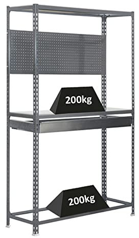 PROREGAL Reifenregal mit Arbeitsfläche und Schubfach Metal Shark No. 5 | HxBxT 200x100x40cm | 6 Reifen | Grau Reifenständer Garagenregal
