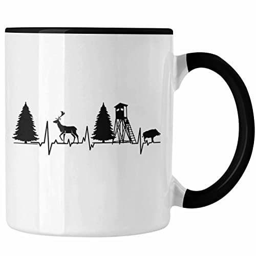 Trendation - Jagen Tasse Herzschlag Geschenkidee Jäger Geburtstag Weihnachten (Schwarz)