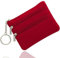 Klein Münzbörse, Leder Geldbörse Kreditkartenbörse mit DREI Fächern, Reißverschluss, Schlüsselanhänger, Klein Geldbeutel Business Card Mini Wallet für Damen(Rot)