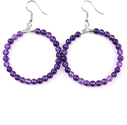 Frauen Ohrringe, Boho Creolen Mit Amethyst Anhänger Ohrring Nationalität Mode Chakra Reiki Energie Perlen Tropfen Ohrringe Für Damen Mädchen Edelsteinschmuck