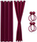 Cozyor 2X blickdichte Vorhänge + 2X Raffhalter mit Magnet, Thermogardine gegen Kälte 100% verdunkelnd, rot Berry, Gardine mit Ösen für Schlafzimmer, Wohnzimmer, Kinderzimmer 160x135 cm