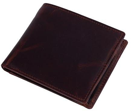 WOODBRIDGE Portefeuille à deux volets en cuir véritable pour homme | Blocage RFID | Fenêtre d'identité | Large poche zippée pour pièces de monnaie | avec boîte, Marron gras, Standard, 2 volets