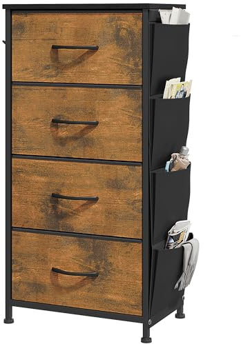 YITAHOME Kommode, 5 Stoffschubladen mit Griffen, Aufbewahrungsschrank, Schubladenschrank, Schrank, Metallgestell, stoffkommode für Schlafzimmer, für Wohnzimmer, Flur, Büro, Rotten Holzmaserung