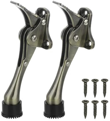 sourcing map Kickdown Door Stop, 2Pack One Touch Kickdown Door Stopper Holder with Non-Slip Rubber Tip and Screws, 4-Inch Metal Door Kickstand for Bottom of Door, Bronze