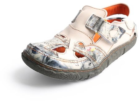 TMA EYES Lässiger Damen-Sneaker aus atmungsaktivem Leder mit Klettverschluss, Weiss/opulenter Garten, 40 EU