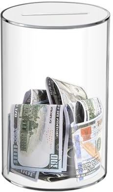Clear Money Box See Through Smash Money Box, Acrylic Piggy Bank for Kids Adults Clear Saving Jar that can’t be opened(5.9 H x 3.54 D)