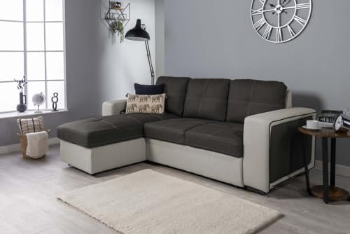 Sleep Factory - Alya 3 Seater L Shaped Sofa Bed - Comfy Fabric Upholstery, Pull Out Universal Corner Sofa with Storage for Essentials, Blankets & Pillows - Removable Couch Cushions - Grey