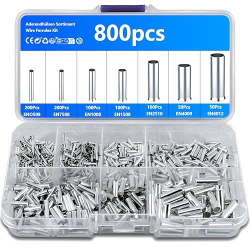 Terminales de Cables Electricos No Aislados, 800 Pcs Conector de Crimpado Punteras, Conector Terminales Cables Electricos, 10-22 AWG Terminales Eléctricos de Cobre Estañado para Proyectos Eléctricos