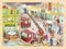 goki 57336 - Einlegepuzzle Feuerwehreinsatz für Kinder – Fördert Fantasie und Feinmotorik, Feuerwehr und Krankenwagen, 40cm x 30cm, 96-er Set, ab 3 Jahre