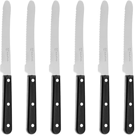 GRÄWE Tafelmesser Oslo, 6 Stück, Menümesser, Brötchenmesser,Frühstücksmesser mit Wellenschliff, Brotzeitmesser, Edelstahl-Messer, 6 Personen, spümaschinengeeignet, schwarze Griffe