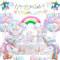 YIMAKJ Unicorn Party Tableware Set, Unicorn Birthday Decoration Set, Unicorn Party Decorations For Girls With Balloons, Tablecloths, Banner, Cake Deco, Party Plates Cups And Napkins(16 Guests)