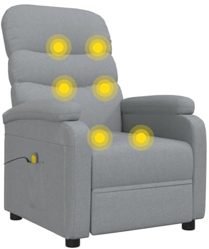 vidaXL Massagesessel, Sessel Verstellbare Rückenlehne Fußteil, Fernsehsessel Relaxsessel mit Liegefunktion, Liegesessel Polstersessel Ruhesessel, Hellgrau Stoff