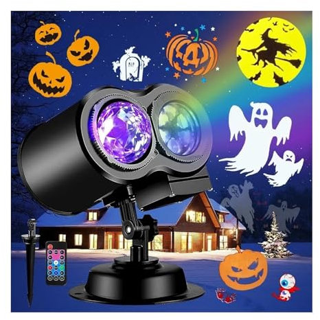 KUMIAN Projector Lights, Brighter Halloween Decorations Projector Lights And Christmas Projector Outdoor 17 HD Effects,Party Garden Wall((19 Slides))