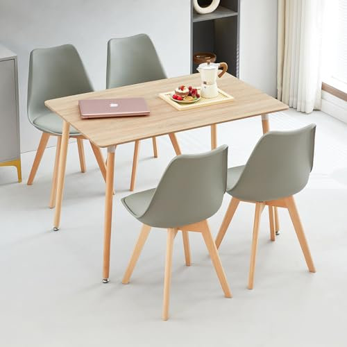 LafeuR Esszimmergruppe Esstisch mit 4 Stühlen Essgruppen, Rechteckig Küchentisch-Set für 4 Personen Sitzgruppe für Wohnzimmer Küche Büro(Eiche Tisch+4 Grau Esszimmerstühle)