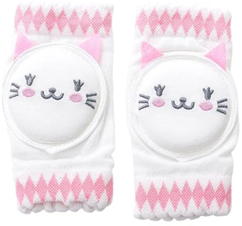 FYHJNC Baby Knee Pads, Cartoon Cat Non-slip Crawling Knee Pads Mesh Breathable Walking Knee Warmers for 0-4 Years Old Toddlers Girls and Boys(1 Pair)