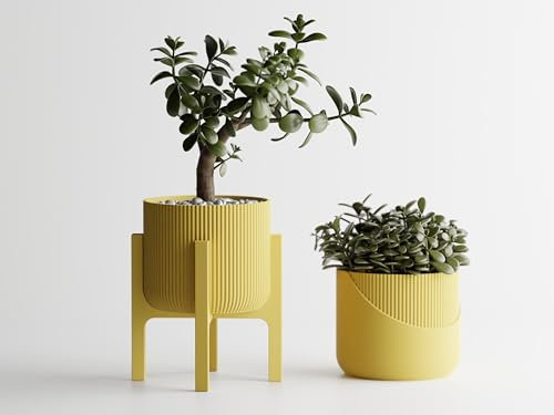 SMALL Yellow Modern Indoor 12cm Planter Pot with Stand, Modern Indoor Planter Decor, Gifts for adults, plastic flower pots