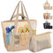 LUKIUP 2-teiliges Set Strandtasche Familie, Handtasche Damen, XL Badetasche mit mini Badetasche, Beach Bag Einkaufstaschen für Reisen Einkaufen und Alltag(Cremefarben)