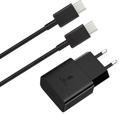 25W Chargeur Rapide avec Câble Type C pour Samsung Galaxy S22 S23 Ultra S21 S21 FE 5G S20 A54 A53 A34 A33 A14 A13 USB C Ultra USB C Super Rapide iPad Pro Huawei Chargeur Noir