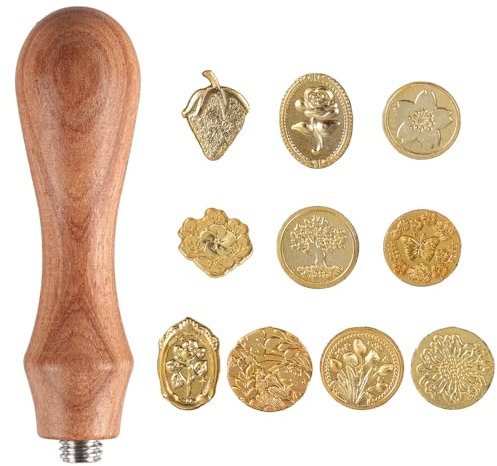 Wachssiegel Stempel Set, 10 Stück Siegelwachsstempel mit Holzgriff, Klassischer Wax Seal Stamp Set zum Versiegeln von Briefen, Grußkarten, Geschenken und Dekorationsartikeln