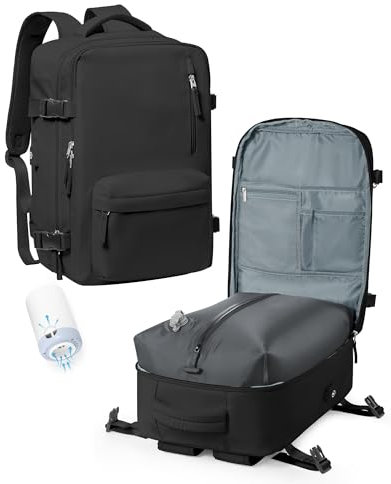 VENATIN Vacuum Backpack Travel Bag, Vacuum Compression Backpack with Vacuum System, Travel Vacuum Bags Personal Item Luggage Carry on Easyjet 45×36×20 Cabin Bags, Black