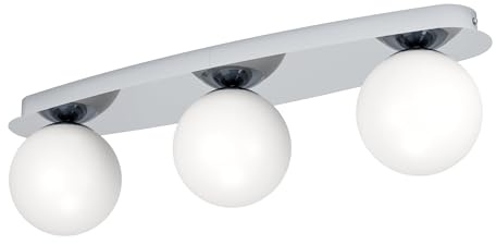 Eglo LED wall lamp Castrivido, 3-Light Bathroom Mounted lamp | metal vanity light in chrome with white glass globe, includes warm G9 bulb, IP44 rated