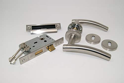 ArcWare Architectural Limited Arched T Bar Lever Door Handle On Rose, Satin Stainless Steel, Internal 3 Lever Lock set.