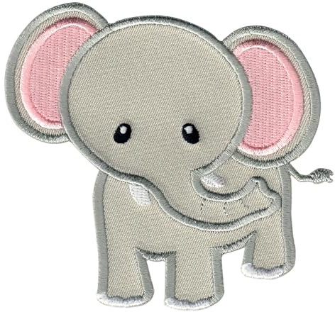 PatchMommy Elefant Patch Aufnäher Applikation zum Aufbügeln Bügelbild (Grau/Rosa) - für Kleidung Jeans Jacken Kinder Baby