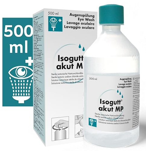 Isogutt akut MP 500ml Augenspülflasche Notfall-Augenspüllösung, Erste Hilfe Augendusche, Augenspülung, Isotonische Natriumchloridlösung 0,9%
