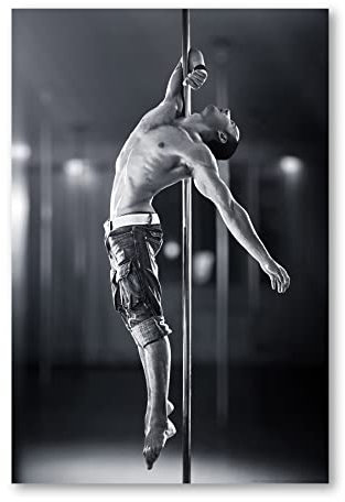 Postereck - 0418 - Pole Dance, Schwarz Weiss Mann Sixpack Tanzen - Wandposter Fotoposter Bilder Wandbild Wandbilder - Poster - 3:2-91,0 cm x 61,0 cm