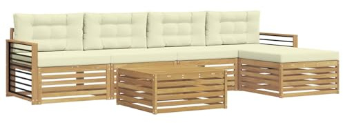 vidaXL Outdoor-Sofagarnitur mit Kissen 7 pcs Weiß und Creme Polyester, Patio-Sofa, modernes Eckset, wetterfester Gartenlounge, Bequeme Terrassenplätze für entspannte Zeiten