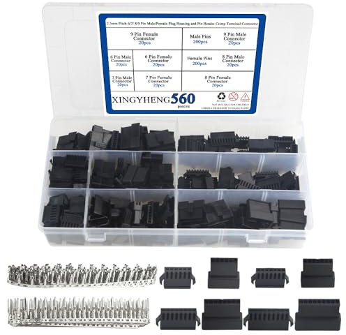 BGTXINGI 560 Pcs 2,5 mm Pitch Jst-SM 6/7/8/9 Broches mle/Femelle Plug Housing et Mle/Femelle Broches Crimp Terminal connecteur Assortiment kit (4 Taille, 80 Lot, Chaque Lot DE 20)