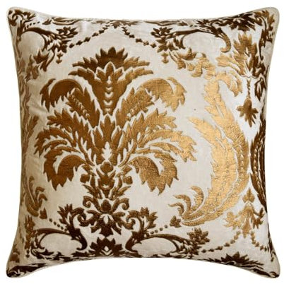 The HomeCentric Handgefertigt Weib kissenbezuge, Damast Bedruckter Samt sofakissen, 50x50 cm zierkissen, Blumen Art Deco sofakissenbezuge, Platz Samt deko kissenbezuge - Gold Festive