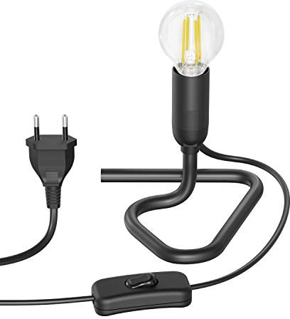 ledscom.de Tischlampe TRIN schwarz mit Stecker und Schalter inkl. E14 LED Lampe, 3-Stufen-dimmbar über Lichtschalter, warmweiß, W, 542lm