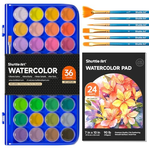 Shuttle Art Peinture Aquarelle, 36 Couleurs avec 6 Pinceaux et 1 Bloc, Palette Parfait pour Enfant et Débutant, Loisirs Créatifs