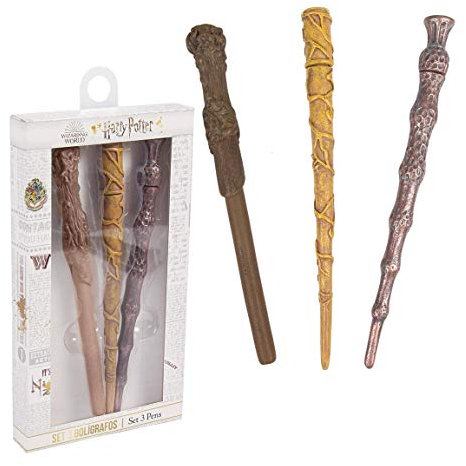 CERDÁ LIFE'S LITTLE MOMENTS - Set d'Écriture Harry Potter - Pack de 3 Stylos Noirs en Forme de Baguettes de Harry Potter, Dumbledore et Hermione - Licence Officielle Warner Bros