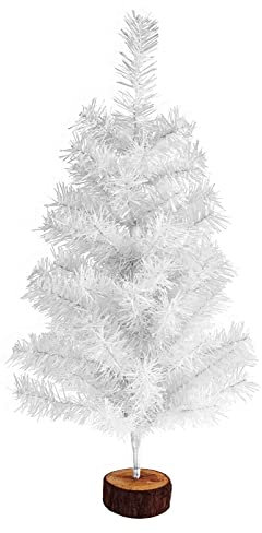 FINGOOO 2ft/60cm Artificial Christmas Tree with Wood Base, Tabletop DIY Xmas Home Indoor Decorations and Gift, White