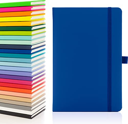 Notes London Eco A5 Notizbuch mit linierten Seiten, Stiftschlaufe, Band, Datumsmarken und Papiertasche, mittelgroßes Hardcover, Tagebuch, Notizen, nachhaltig angebautes Papier (blau)
